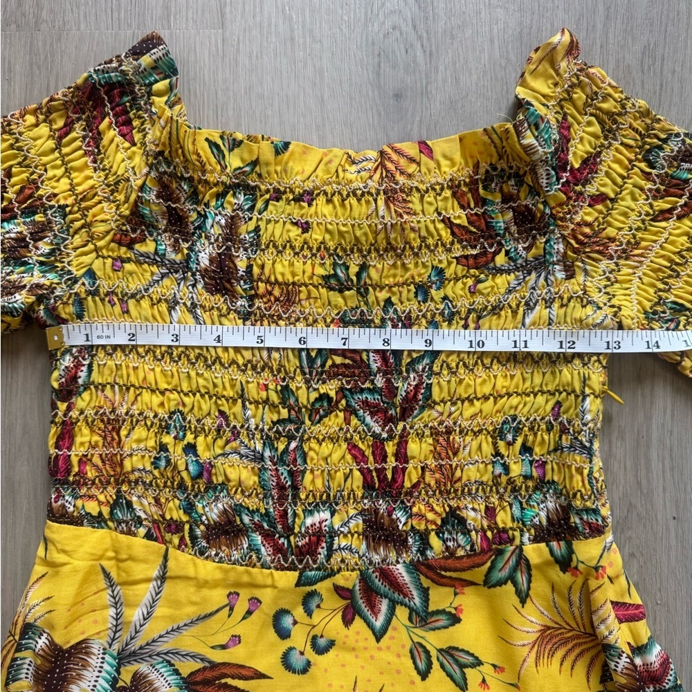 FARM RIO Anthropologie Bria Floral Off-Shoulder Yellow Dress Size XS - Picture 6 of 8